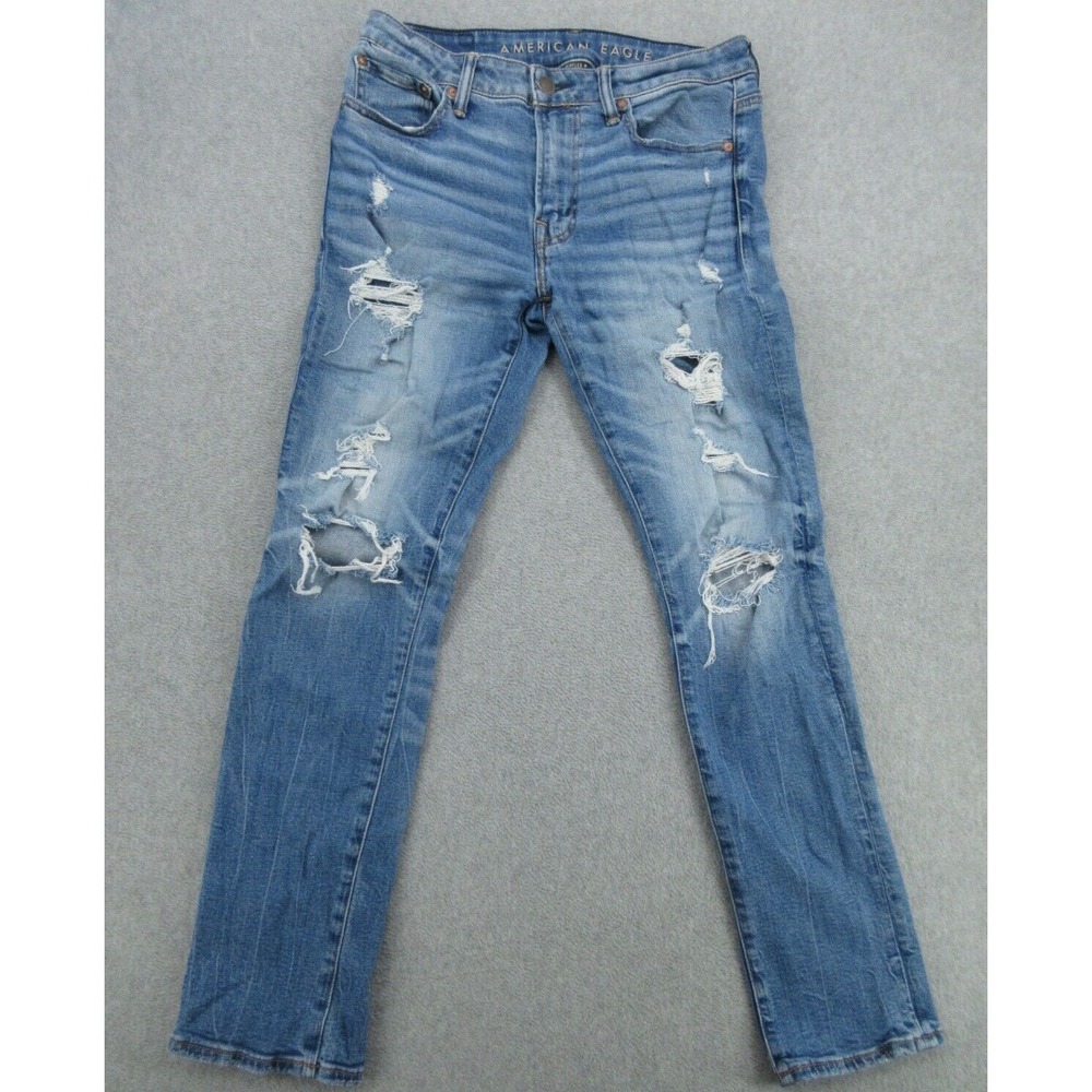 American Eagle Mens Slim Fit Blue Distressed Ripped Airflex+ Jeans 30x30